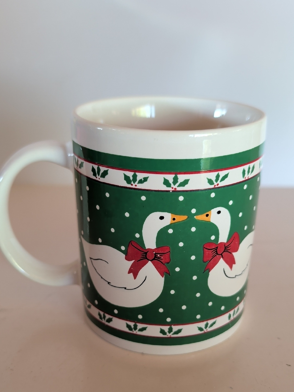 Holiday Geese Ceramic Coffee Mug - Green and White